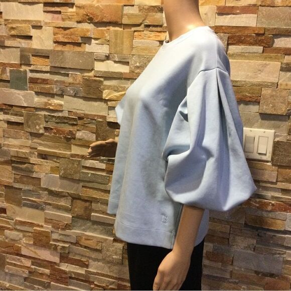 TED BAKER Irissa Puffed-sleeve Cotton-blend Jersey Sweatshirt In Pl-blue - Picture 2 of 9